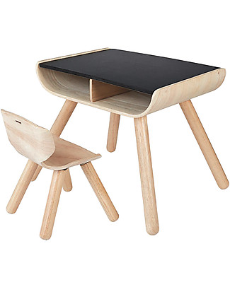 PlanToys Set Scrivania Tavolo + Sedia Bimbi in Legno, Nero, 3-6 anni - Design ed ecologia! Sedie
