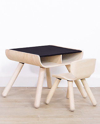 PlanToys Set Scrivania Tavolo + Sedia Bimbi in Legno, Nero, 3-6 anni - Design ed ecologia! Tavoli