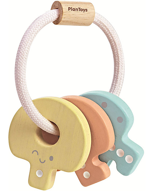 PlanToys Sonaglio Portachiavi in Legno con Tre Chiavi colorate - Ecologico Sonagli di Legno