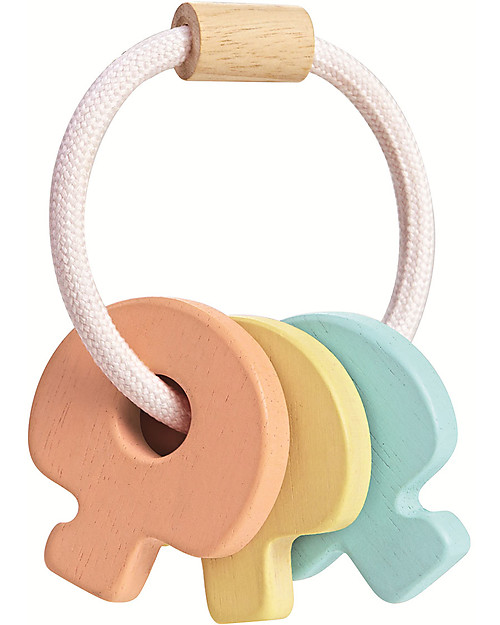 PlanToys Sonaglio Portachiavi in Legno con Tre Chiavi colorate - Ecologico Sonagli di Legno