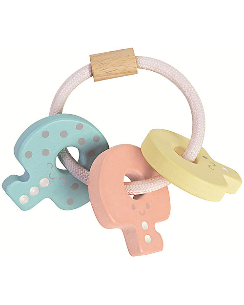 PlanToys Sonaglio Portachiavi in Legno con Tre Chiavi colorate - Ecologico Sonagli di Legno