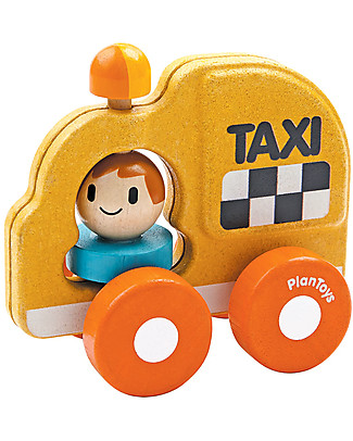 PlanToys Taxi in Legno, 16 cm - Eco-friendly e divertente! Macchine e Trenini in Legno