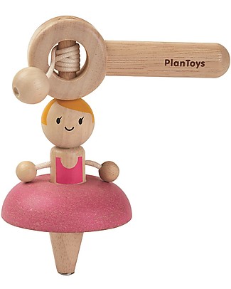 PlanToys Trottola in Legno Ballet Top - Fai danzare la ballerina! Giochi da Tirare e Spingere