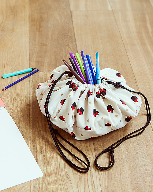 Play&Go Mini Sacco Portagiochi e Tappeto 2 in 1 in cotone - Collezione Disney, Minnie Tappeti Porta Gioco