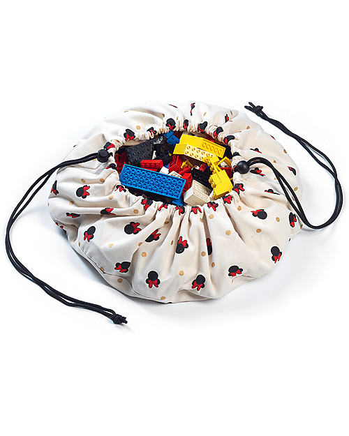 Play&Go Mini Sacco Portagiochi e Tappeto 2 in 1 in cotone - Collezione Disney, Minnie Tappeti Porta Gioco