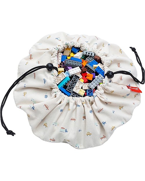Play&Go Mini Sacco Portagiochi e Tappeto 2 in 1 in cotone - Macchine Tappeti Porta Gioco