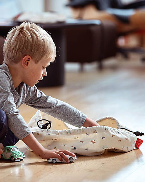 Play&Go Mini Sacco Portagiochi e Tappeto 2 in 1 in cotone - Macchine Tappeti Porta Gioco