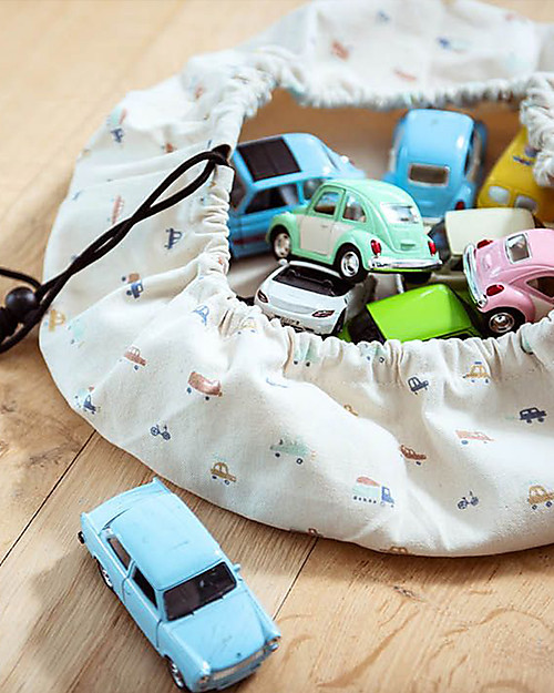 Play&Go Mini Sacco Portagiochi e Tappeto 2 in 1 in cotone - Macchine Tappeti Porta Gioco