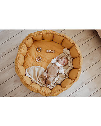 Play&Go Sacco Portagiochi Bloom - Tappeto Gioco Imbottito e Baby Nest 2 in 1 in 100% Cotone Bio - Chai Tea Mustard Tappeti Gioco Imbottiti