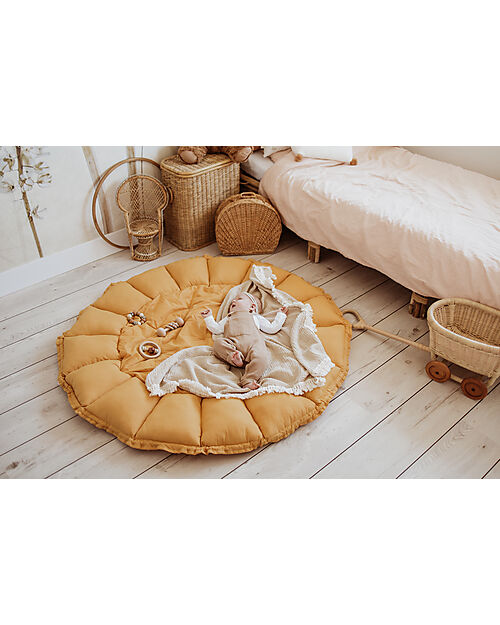 Play&Go Sacco Portagiochi Bloom - Tappeto Gioco Imbottito e Baby Nest 2 in 1 in 100% Cotone Bio - Chai Tea Mustard Tappeti Porta Gioco