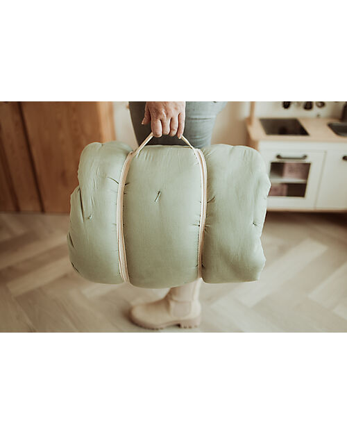 Play&Go Sacco Portagiochi Bloom - Tappeto Gioco Imbottito e Baby Nest 2 in 1 in 100% Cotone Bio - Meadow Green Tappeti Porta Gioco