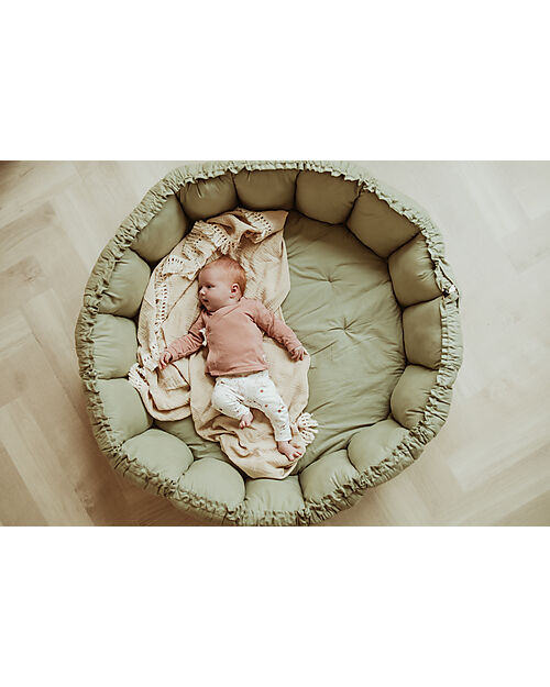 Play&Go Sacco Portagiochi Bloom - Tappeto Gioco Imbottito e Baby Nest 2 in 1 in 100% Cotone Bio - Meadow Green Tappeti Porta Gioco