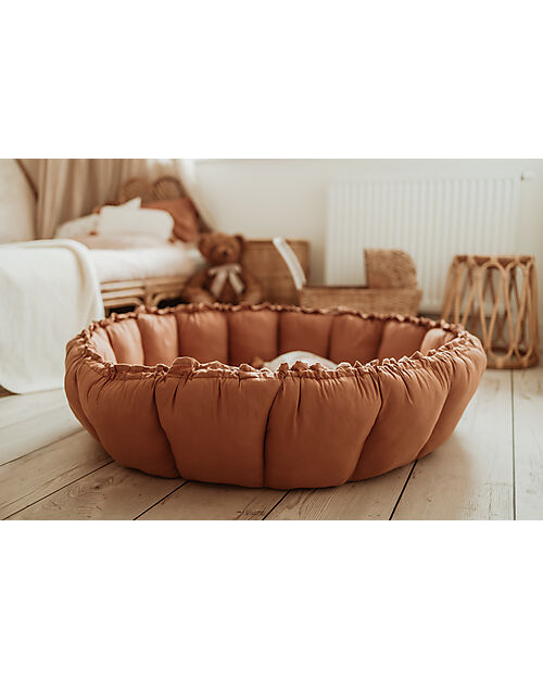 Play&Go Sacco Portagiochi Bloom - Tappeto Gioco Imbottito e Baby Nest 2 in 1 in 100% Cotone Bio - Tawny Brown Tappeti Gioco Imbottiti