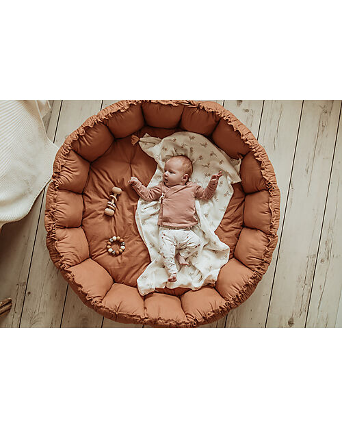 Play&Go Sacco Portagiochi Bloom - Tappeto Gioco Imbottito e Baby Nest 2 in 1 in 100% Cotone Bio - Tawny Brown Tappeti Gioco Imbottiti