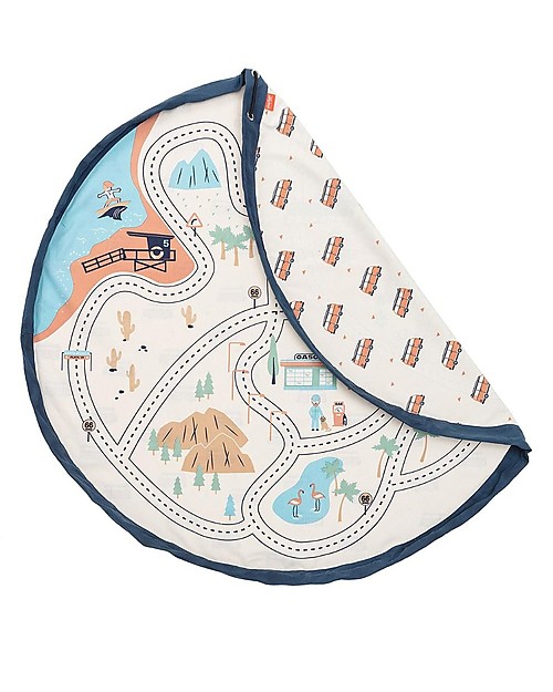 Play&Go Sacco Portagiochi e Tappeto 2 in 1 Double cotone - Pista per le Macchine Tappeti Porta Gioco