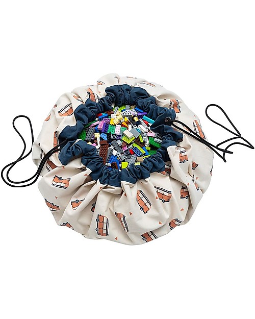 Play&Go Sacco Portagiochi e Tappeto 2 in 1 Double cotone - Pista per le Macchine Tappeti Porta Gioco