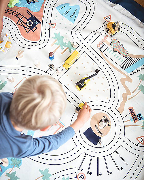 Play&Go Sacco Portagiochi e Tappeto 2 in 1 Double cotone - Pista per le Macchine Tappeti Porta Gioco