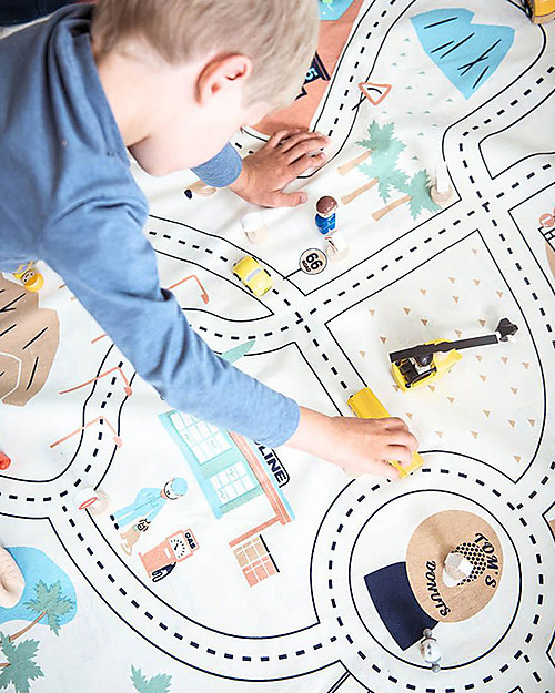 Play&Go Sacco Portagiochi e Tappeto 2 in 1 Double cotone - Pista per le Macchine Tappeti Porta Gioco