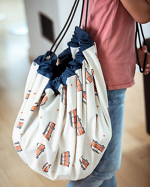 Play&Go Sacco Portagiochi e Tappeto 2 in 1 Double cotone - Pista per le Macchine Tappeti Porta Gioco