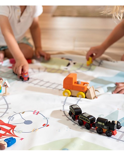 Play&Go Sacco Portagiochi e Tappeto 2 in 1 Double cotone - Treno e Orsetti Contenitori Porta Giochi