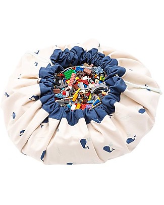 Play&Go Sacco Portagiochi e Tappeto 2 in 1 in cotone - Balena Contenitori Porta Giochi