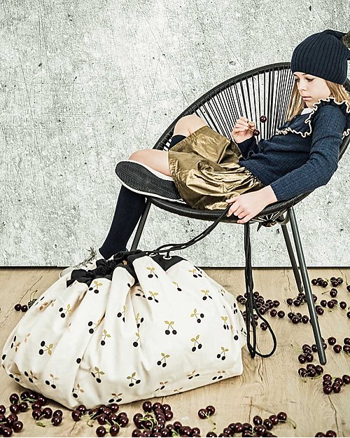 Play&Go Sacco Portagiochi e Tappeto 2 in 1 in cotone - Ciliegie Oro Tappeti Porta Gioco