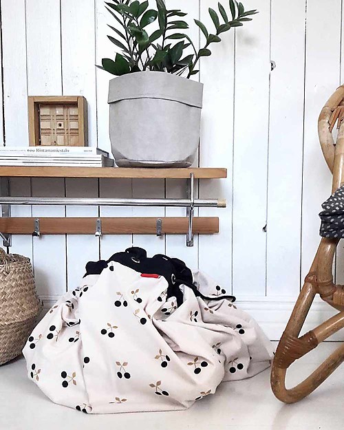 Play&Go Sacco Portagiochi e Tappeto 2 in 1 in cotone - Ciliegie Oro Tappeti Porta Gioco