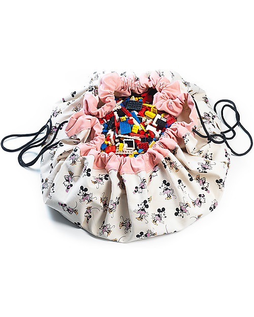 Play&Go Sacco Portagiochi e Tappeto 2 in 1 in cotone - Collezione Disney,  Minnie Scarpe Dorate Tappeti Porta Gioco