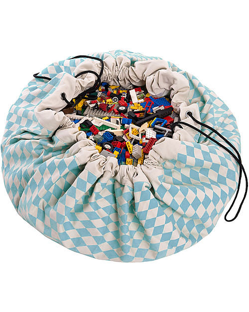 Play&Go Sacco Portagiochi e Tappeto 2 in 1 in cotone - Diamanti Azzurri Tappeti Porta Gioco