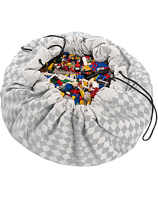 Play&Go Sacco Portagiochi e Tappeto 2 in 1 in cotone - Diamanti Grigi Contenitori Porta Giochi