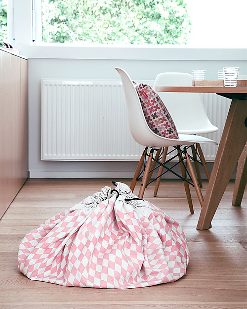 Play&Go Sacco Portagiochi e Tappeto 2 in 1 in cotone - Diamanti Rosa Tappeti Porta Gioco