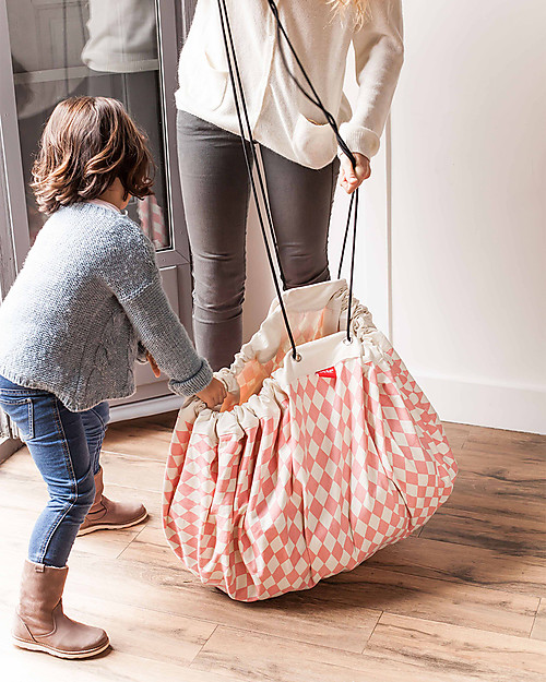 Play&Go Sacco Portagiochi e Tappeto 2 in 1 in cotone - Diamanti Rosa Tappeti Porta Gioco