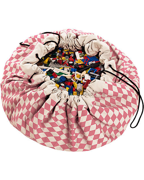 Play&Go Sacco Portagiochi e Tappeto 2 in 1 in cotone - Diamanti Rosa Tappeti Porta Gioco
