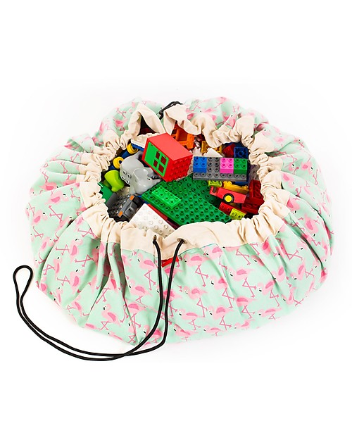 Play&Go Sacco Portagiochi e Tappeto 2 in 1 in cotone - Fenicotteri Giochi Montessoriani