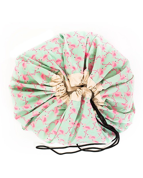 Play&Go Sacco Portagiochi e Tappeto 2 in 1 in cotone - Fenicotteri Giochi Montessoriani