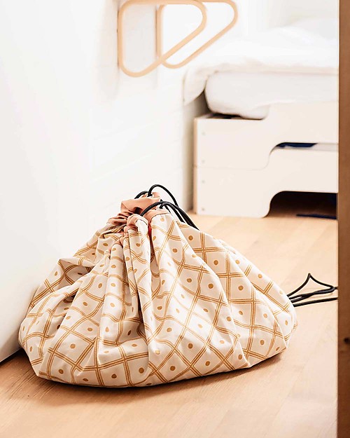 Play&Go Sacco Portagiochi e Tappeto 2 in 1 in cotone - Geometriche senape Tappeti Porta Gioco