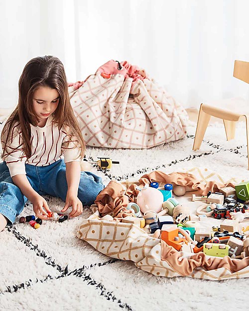 Play&Go Sacco Portagiochi e Tappeto 2 in 1 in cotone - Geometriche senape Tappeti Porta Gioco