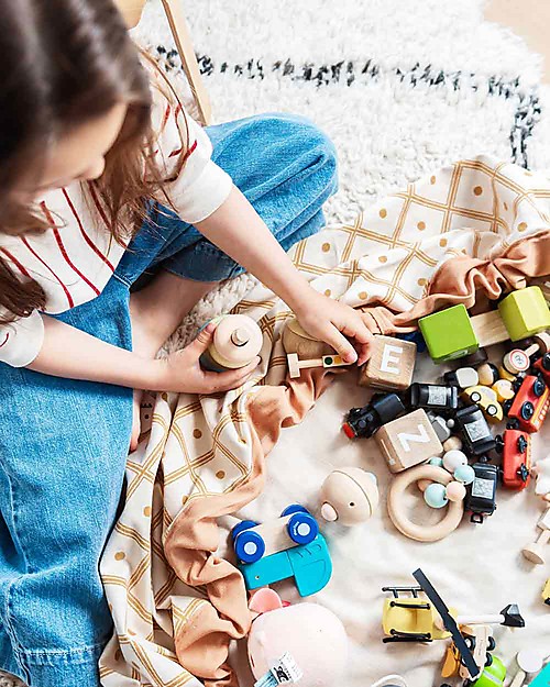 Play&Go Sacco Portagiochi e Tappeto 2 in 1 in cotone - Geometriche senape Tappeti Porta Gioco