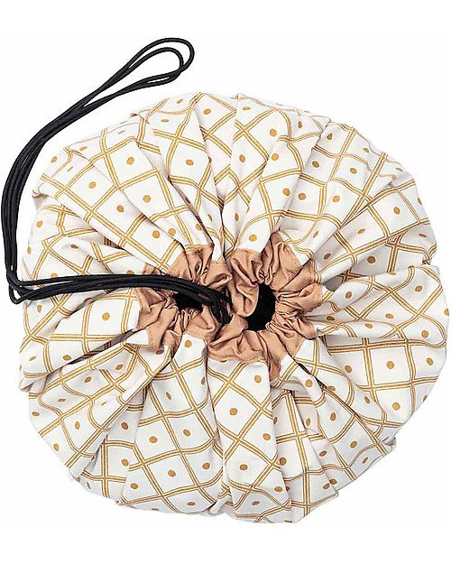 Play&Go Sacco Portagiochi e Tappeto 2 in 1 in cotone - Geometriche senape Tappeti Porta Gioco