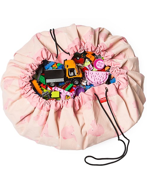 Play&Go Sacco Portagiochi e Tappeto 2 in 1 in cotone - Pink Elephant by A Little Lovely Company Tappeti Porta Gioco