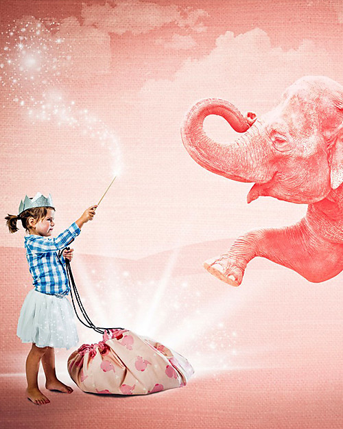Play&Go Sacco Portagiochi e Tappeto 2 in 1 in cotone - Pink Elephant by A Little Lovely Company Tappeti Porta Gioco