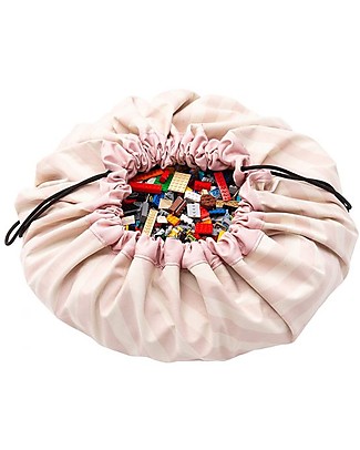 Play&Go Sacco Portagiochi e Tappeto 2 in 1 in cotone - Strisce rosa Tappeti Porta Gioco