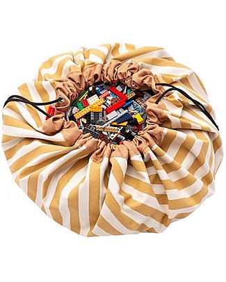 Play&Go Sacco Portagiochi e Tappeto 2 in 1 in cotone - Strisce senape Tappeti Gioco