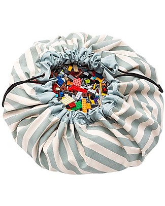 Play&Go Sacco Portagiochi e Tappeto 2 in 1 in cotone - Strisce verdi Contenitori Porta Giochi_