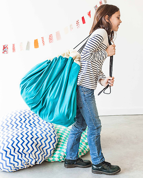 Play&Go Sacco Portagiochi e Tappeto 2 in 1 in cotone - Turchese Contenitori Porta Giochi