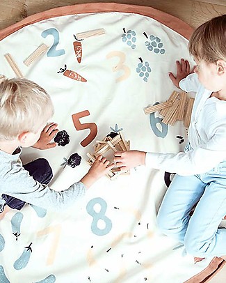 Play&Go Sacco Portagiochi e Tappeto 2 in 1 in cotone - Verdure e Numeri Tappeti Gioco
