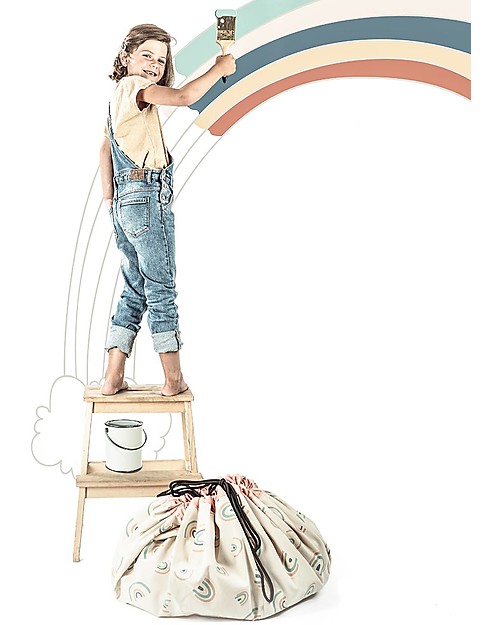 Play&Go Sacco Portagiochi e Tappeto 2 in 1 Original cotone - Arcobaleno Tappeti Porta Gioco