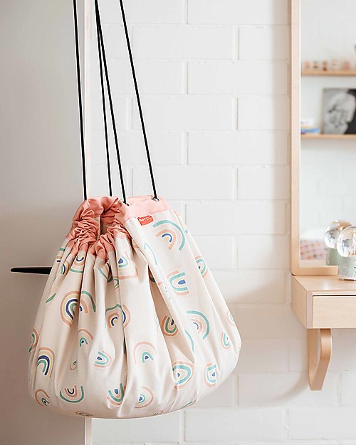 Play&Go Sacco Portagiochi e Tappeto 2 in 1 Original cotone - Arcobaleno Tappeti Porta Gioco