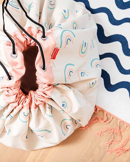 Play&Go Sacco Portagiochi e Tappeto 2 in 1 Original cotone - Arcobaleno Tappeti Porta Gioco