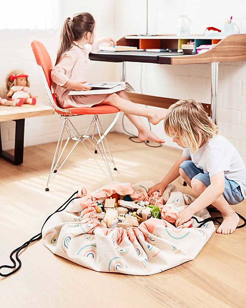 Play&Go Sacco Portagiochi e Tappeto 2 in 1 Original cotone - Arcobaleno Tappeti Porta Gioco